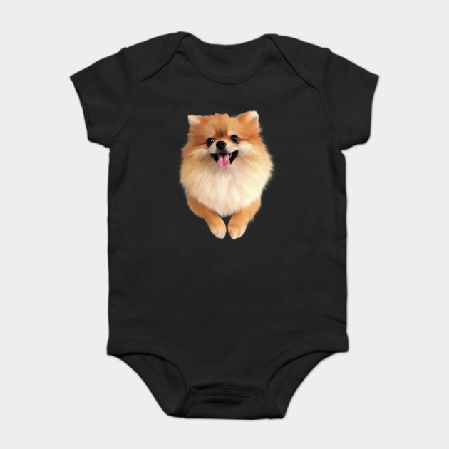 Pomeranian Dog Smiling, Love Pomeranians Baby Bodysuit by logiamerch